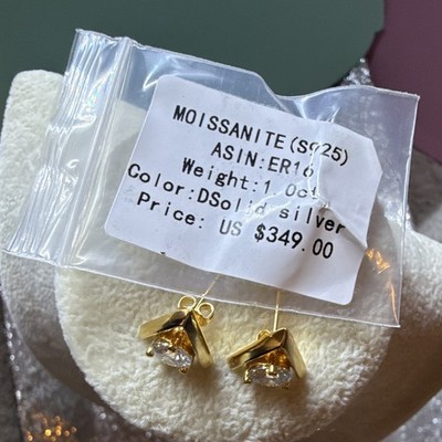 Moissanite Round Stud Earrings 925 Sterling Silver Gold Tone Butterfly ER16