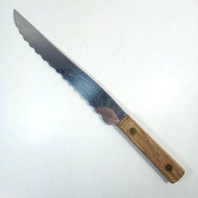 Vintage Bread Knife Moss Cutlery Simco Serrated Wooden Handle 9 in Blade