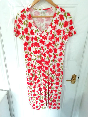 Capri Clothing 12 Cotton Midi Sun Dress White Pink Green Floral Soft Stretchy