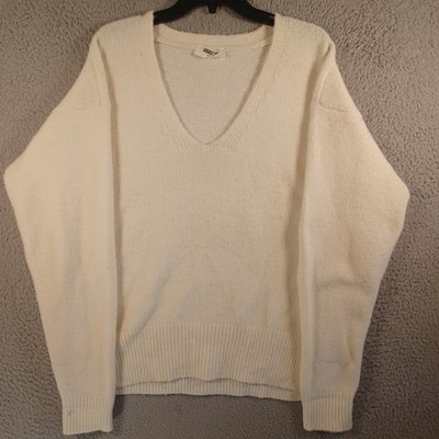 Double Zero Womens Ivory Sweater Size Large Deep V-Neck Long Sleeve Stretch Soft