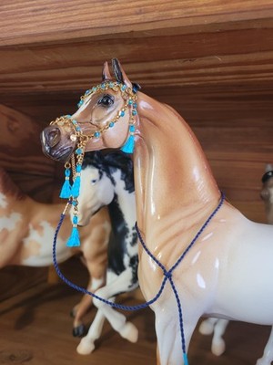 Peter Stone Breyer Arabian Horse Beaded Show Halter by Arabesque Blue and Teal