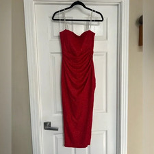 Windsor Marlie Formal Glitter Rhinestone Strap Midi Dress Red Size S NWT Prom HO
