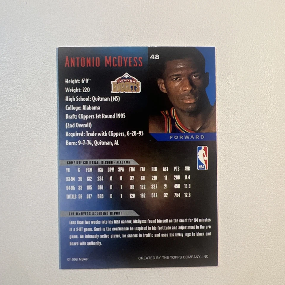 1995-96 Topps Gallery - New Editions Antonio McDyess #48 (RC) - Image 2 of 3