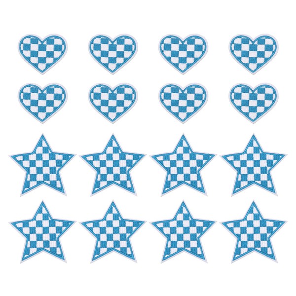 32 Stk Herz Stern Karo AufbüGler Gestickte Applikationen Blau/Weiß-image