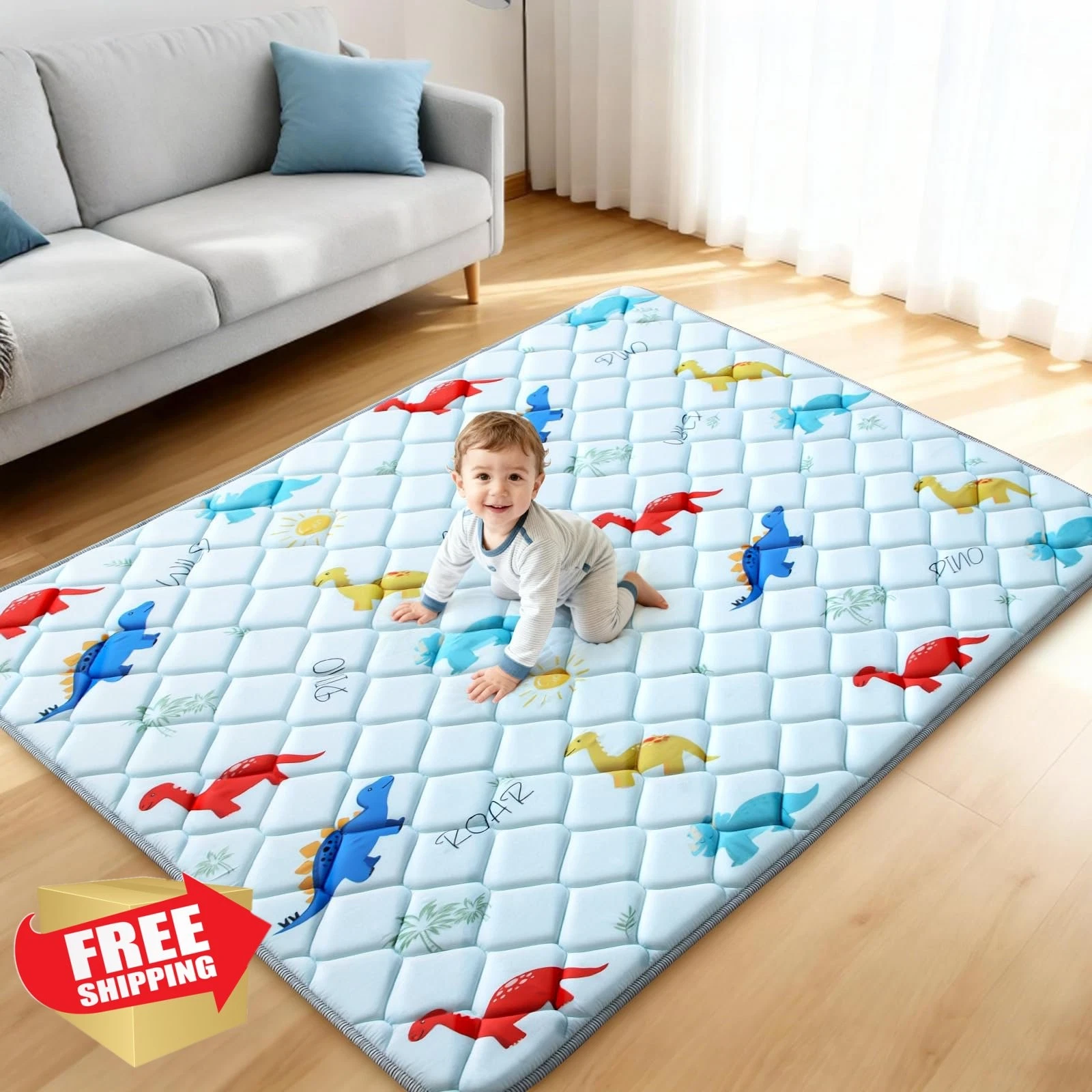 omzer Baby Play Mat, 65"x50" Dinosaur Foam Mat, Washable