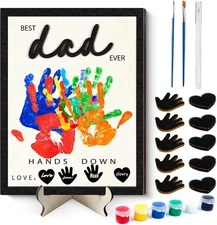 Best Dad Ever Hands Down Accessories Wood Family sign Keepsake  DIY Handprint Ar