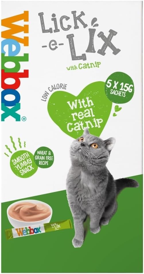 WEBBOX LICK E LIX WITH CATNIP CAT KITTEN SOFT TASTY TREAT 5 X 15G SACHETS