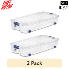 2 Pack Sterilite Underbed Storage Bin 66Qt Wheeled Clear Latching Lid Tote