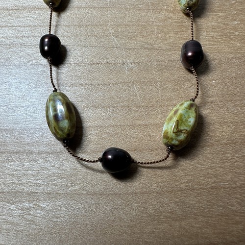 Vintage artisan necklace sterling 925 dyed freshwater potato pearls ceramic bead - Picture 2 of 9