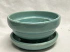 Old McCoy Pottery African Violet PLANTER  w Attached Saucer Teal Turquoise Blue