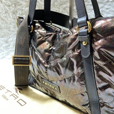 Etro Women Bag Tote Quilted 2Way Paisley Pattern Lightweight Limited Edition VHT