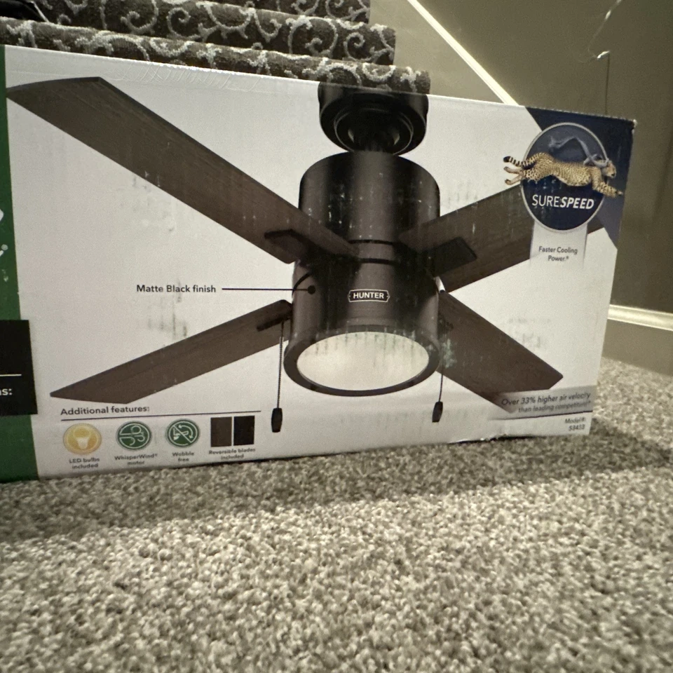 Hunter Fan - Beck 42" Ceiling Fan w/ LED Light Kit &Pull Chain-Matte Black - Image 4 of 4