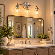 3-Light Brushed Nickel Bathroom Vanity Light Globe Glass Shades