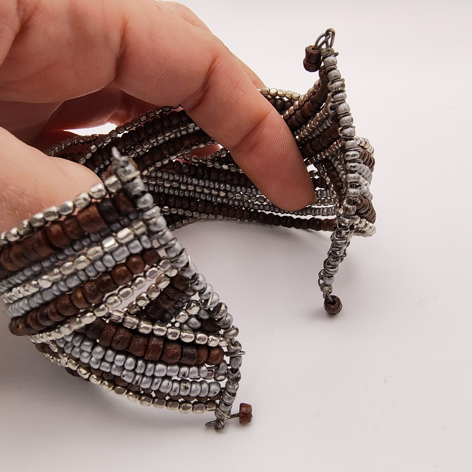 Boho Chic Memory Wire Cuff Bracelet Silver Tone G… - image 11