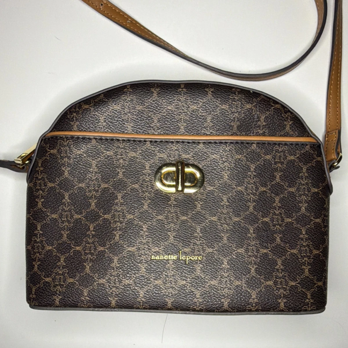 Nanette Lepore Convertible‎ Backpack Crossbody Large Brown Monogram Tan Trim Bag Nanette Lepore Brown and Tan Shoulder Bag New | Mercari main image 3