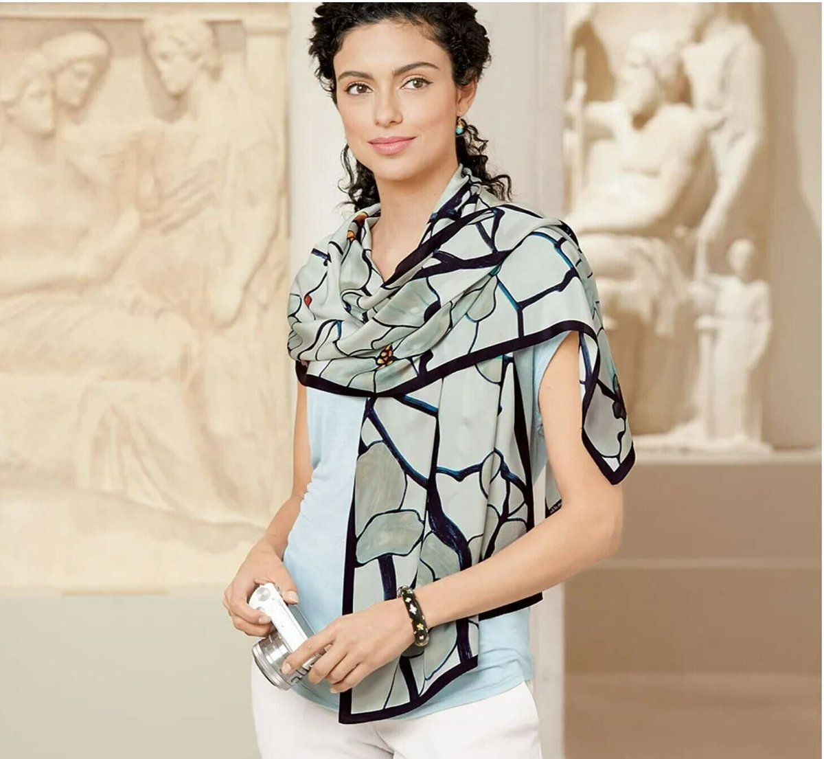 METROPOLITAN MUSEUM OF ART, TIFFANY WHITE MAGNOLIA OBLONG SILK