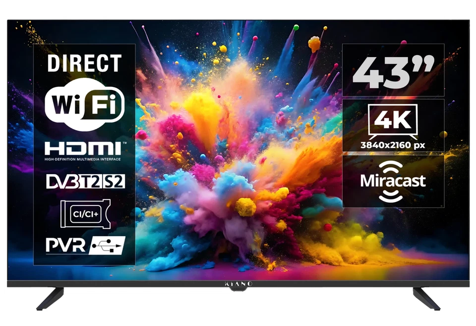 TV 43" 4K Kiano Elegance UHD Smart TV Android 11 HDR Wi-Fi DLED Netflix Youtube