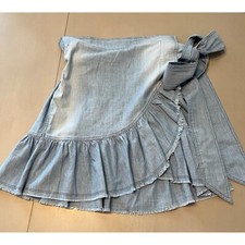 SZ 4 36 Isabel Marant Etoile Tempster Chambray Denim Wrap Ruffle Tie Mini Skirt