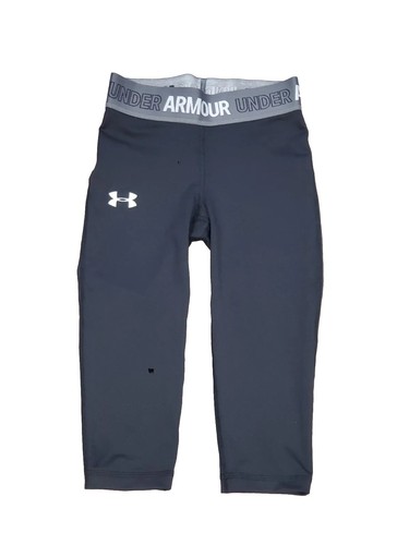 New Under Armour Heat Gear Kid Girl Fitted Black Capri Leggings YXS 6 7