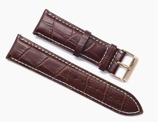 22mm Brown/White Crocodile Grain Leather Watch Strap Band W/ Rose Gold Buckle