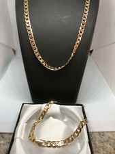 Set Collana Bracciale Belcher Catena Belcher Cordolo Solido Da Uomo Lusso Riempito Oro 18k 6 mm