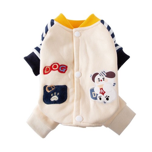 Winter Warm Dog Jumpsuits Cartoon Print Dog Overalls Soft Puppy Clothes Pajamas - Picture 10 of 11