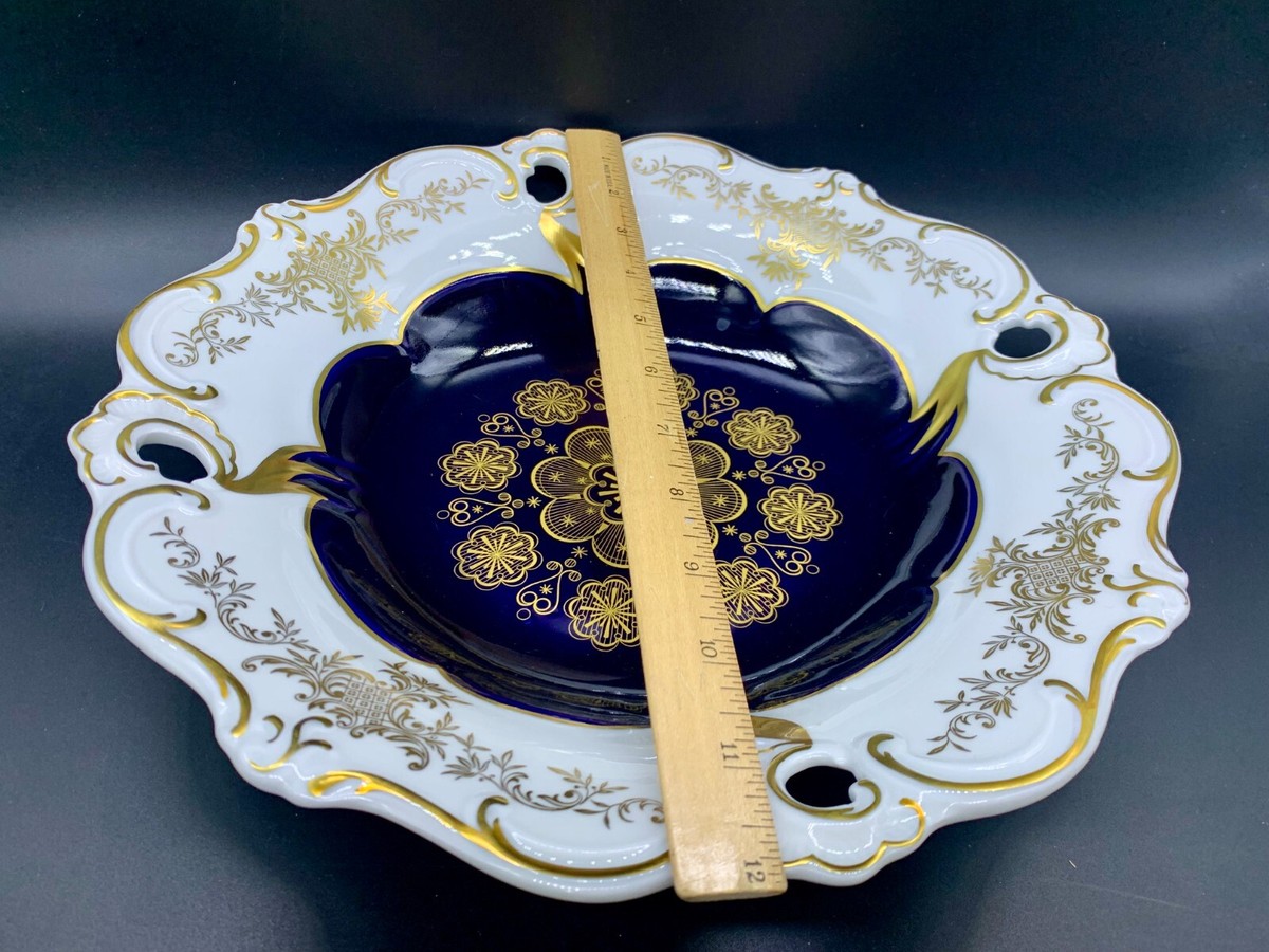 VINTAGE ECHT WEIMAR KOBALT COBALT BLUE GOLD SWAG BOWL DISH 12