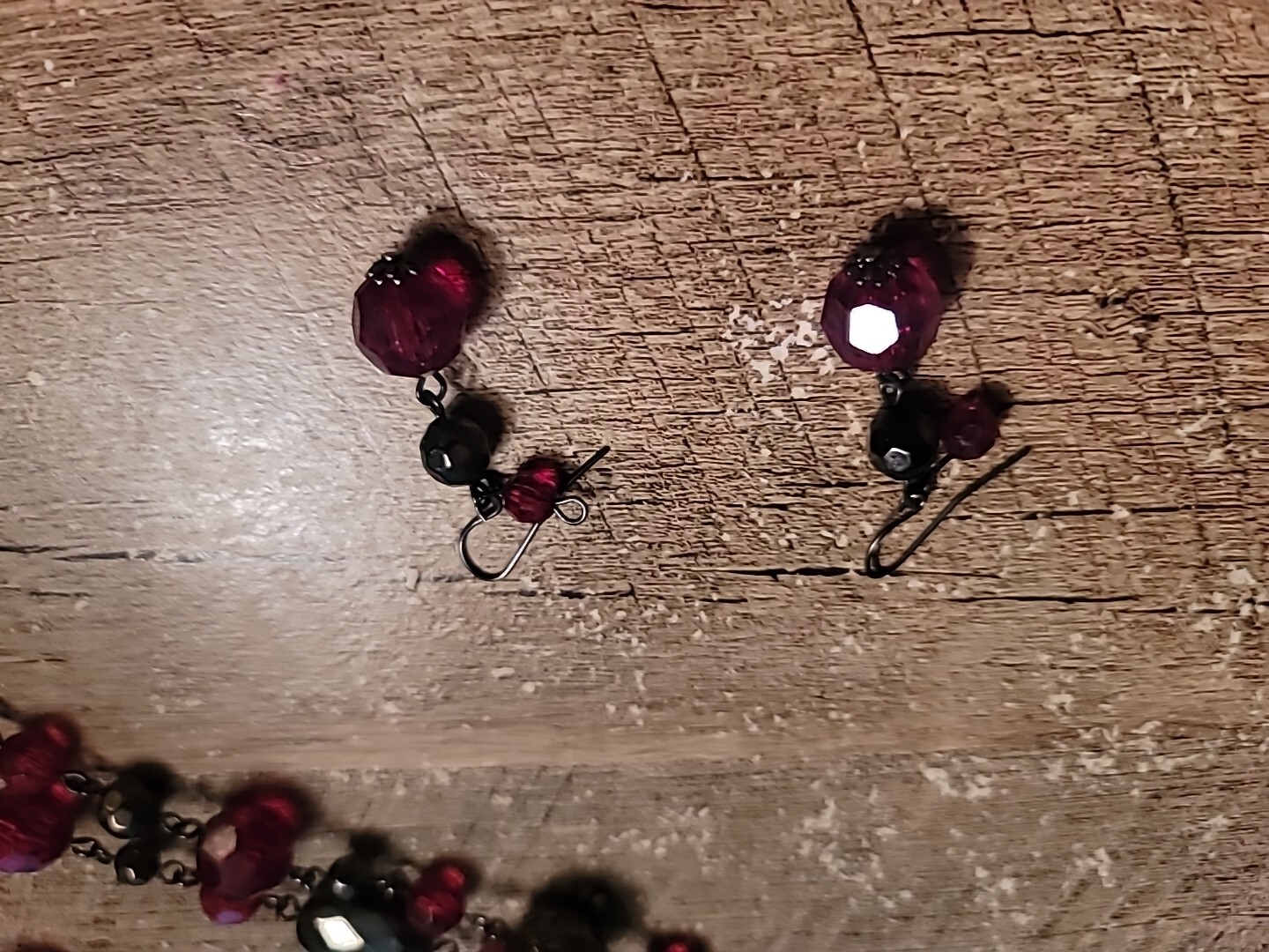 Ruby Red Beaded Necklace 29" W/ Ruby red Beaded E… - image 2