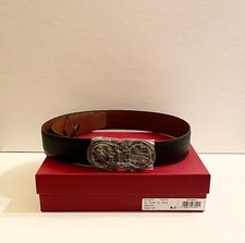 Salvatore Ferragamo Men's Double Gancini-Buckle Leather Belt Size 34 Runs Small