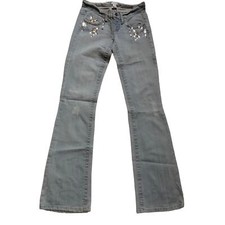 Cache Vintage Y2K Light Blue Rhinestone Detailed Stretch Denim Flare Leg Jeans 0