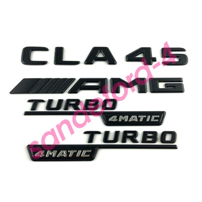 Black CLA45 AMG TURBO 4MATIC Trunk Fender Badges Emblems for Mercedes  ben