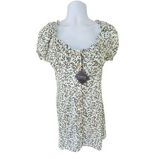 Zaful Spring Summer Mini Dress Size L White Green Vines Sweetheart Neckline NWT