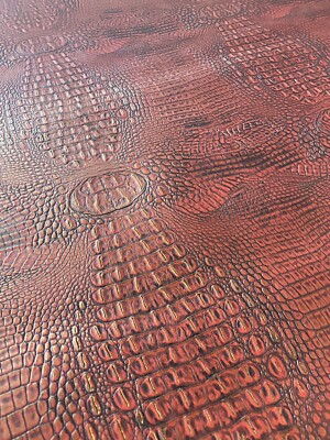 Red Black Big Alligator Embossed Faux Vinyl Upholstery Handbag Auto And More