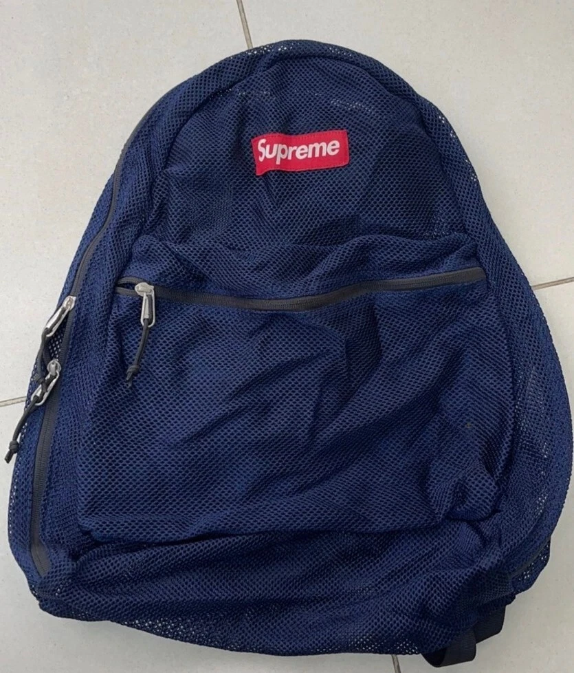 SS16 Supreme mesh backpack navy Bag Red Box Logo