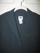DKNY Ribbed Knit Ladies Fitted Blouse Blazer Jacket in Navy SZ 2 Super Cute
