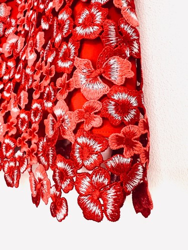 $375 Alice + Olivia Clyde Lace Sleeveless Shift dress in Red Sz 10 LNC - Picture 9 of 11