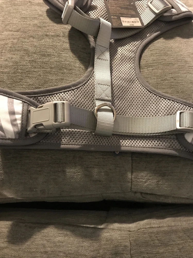 Dog harness "Paw & Tail" Gray/White Stripe M/L 29.5- 37" girth Neck 22.5-28" NWT