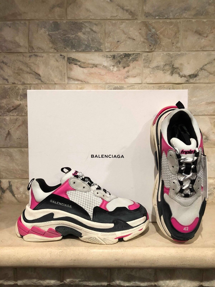 Balenciaga Triple S Sneaker Womens Black Pink Leather Speed Flat