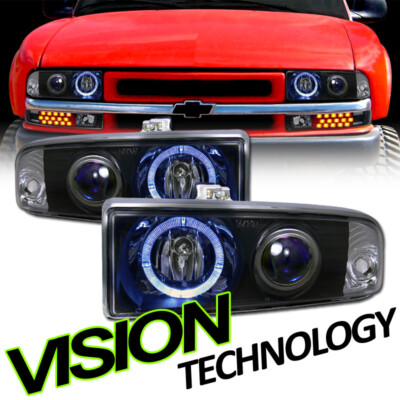 Blk Clear Halo Projector Headlight Headlamp Ks For 98-04 Chevy S10 Blazer/Pickup