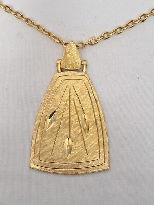 Brushed Gold Engraved Leaf Design Costume Pendant Gold Tone 2.25''x1.5'' NEW