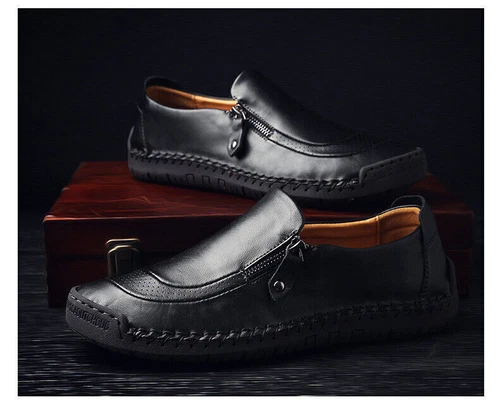 Mode Herren Freizeit Halbschuhe Sneakers Leder Komfort Wandern Fahren Mokassins - Bild 12 von 19