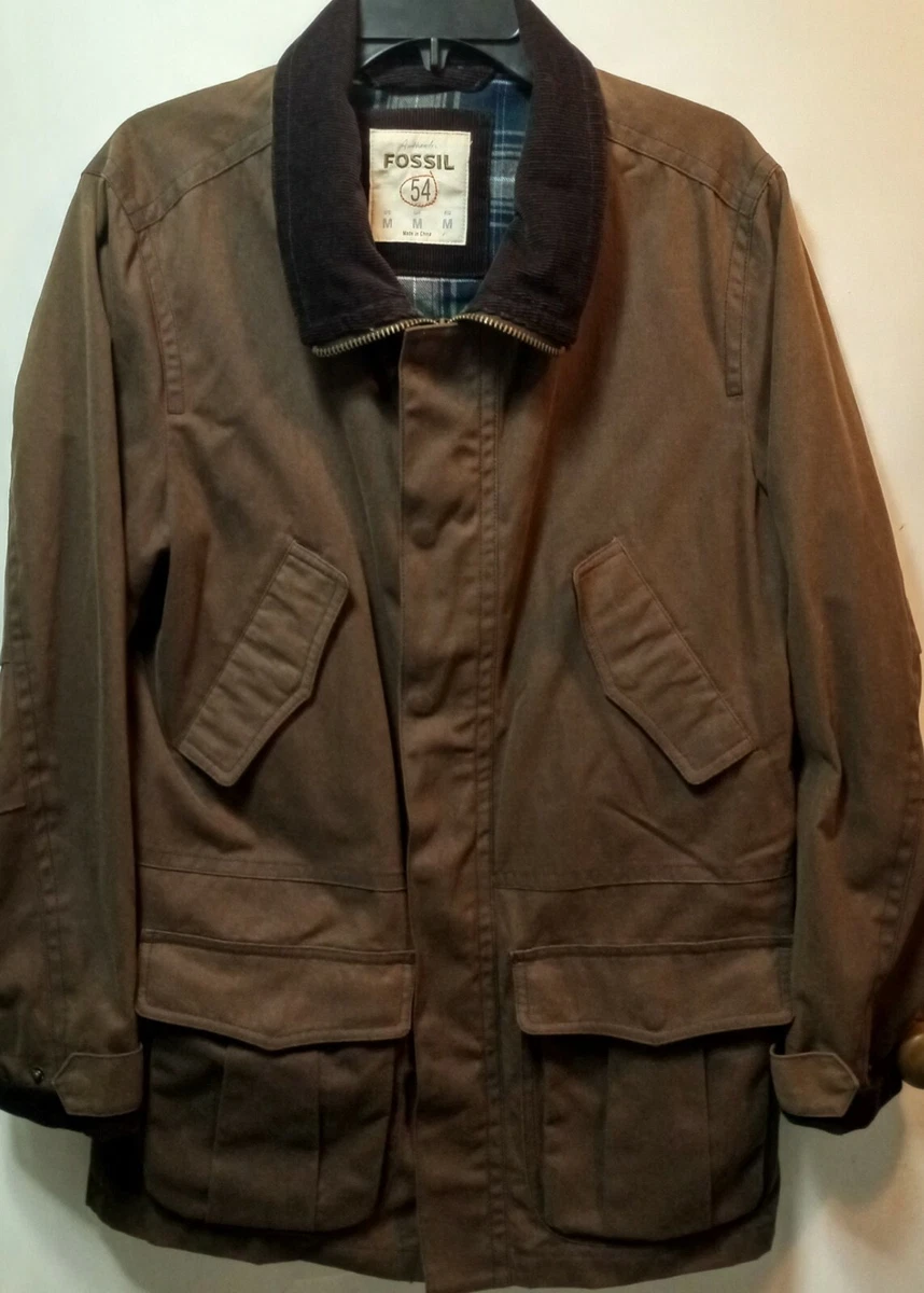 Men&#039;s Fossil 54 Brown Cotton Flannel Lined Utility Zip Jacket. Medium | eBay