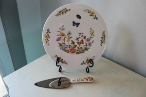 Nib Aynsley Cottage Garden Cake Gateau Plate Rope Edge With Matching Knife Ebay