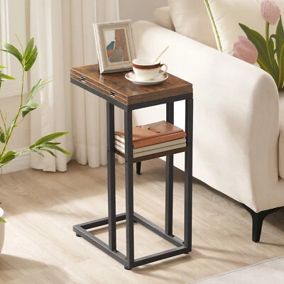 HOOBRO C Shaped Side Table Foldable Bedside Table for Small Space Coffee Table