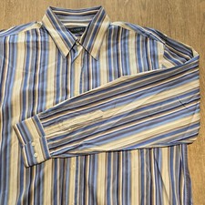 Canali Men's Cotton Blue Brown Striped Long Sleeve Button Down Shirt Italy L