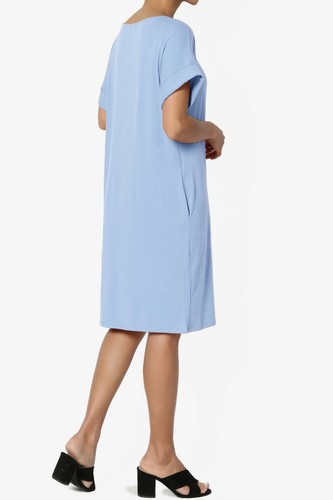TheMogan S~3XL Rolled Short Sleeve Pocket Boxy Relaxed Jersey Midi T-Shirt Dress - Picture 141 of 187