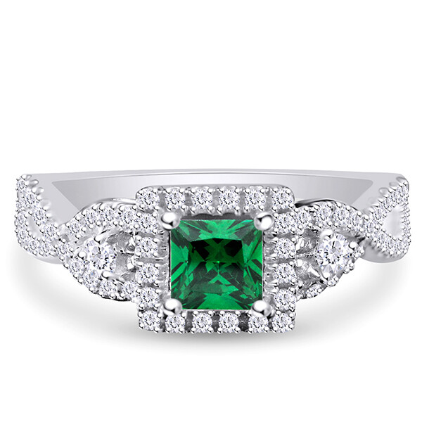 Princess Cut Emerald Simulated Infinity Engagement Ring in 14K White Gold Plated-image