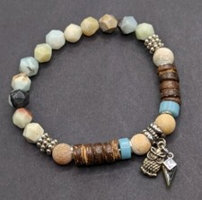 Owl Charm Amazonite Unique Stylish beaded stretch bracelet 17cm S / M Wrist