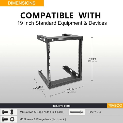 Professional Grade 12U Wall Mount Rack for Servers & Electronics - Black Steel - Picture 7 of 10