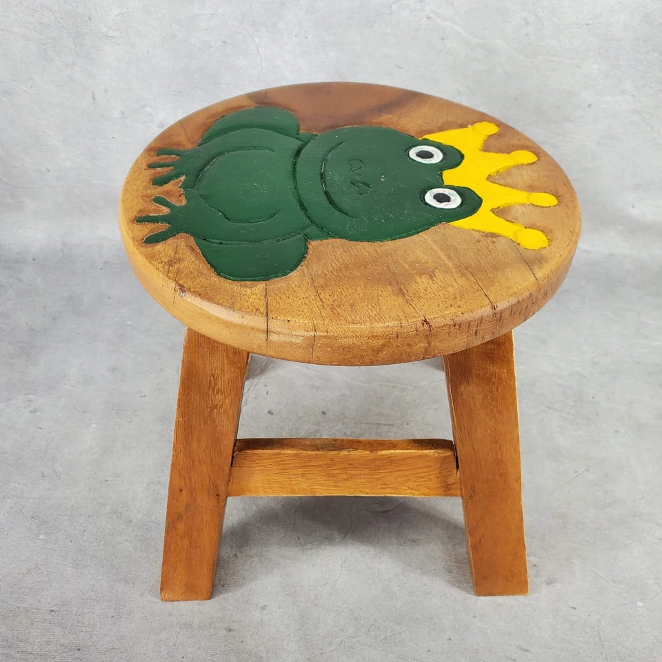 King Frog Hand Carved Short Stool Acacia Hardwood Decorative Kids Stool - Image 2 of 4